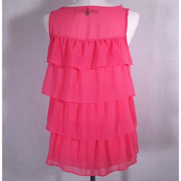 Rapsodia Layered Pink Mesh Tank with Gold Skull Medallions Ruffled Back X-Small - Picture 4 of 15